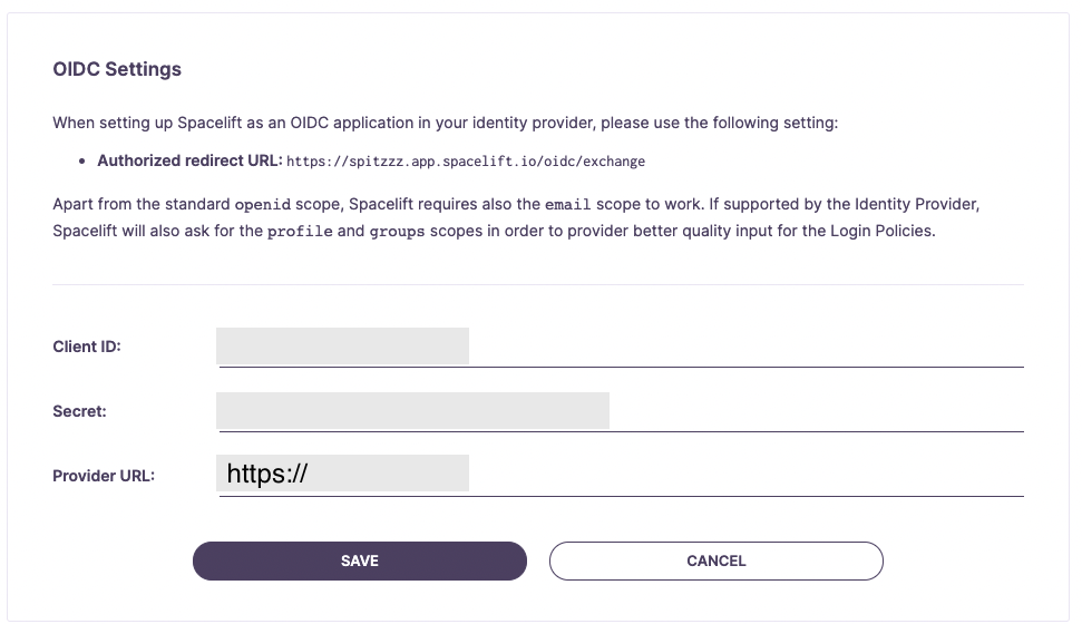 Copy the values from GitLab into your Spacelift OIDC Settings.